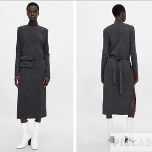 Zara grey belted dress with pocket